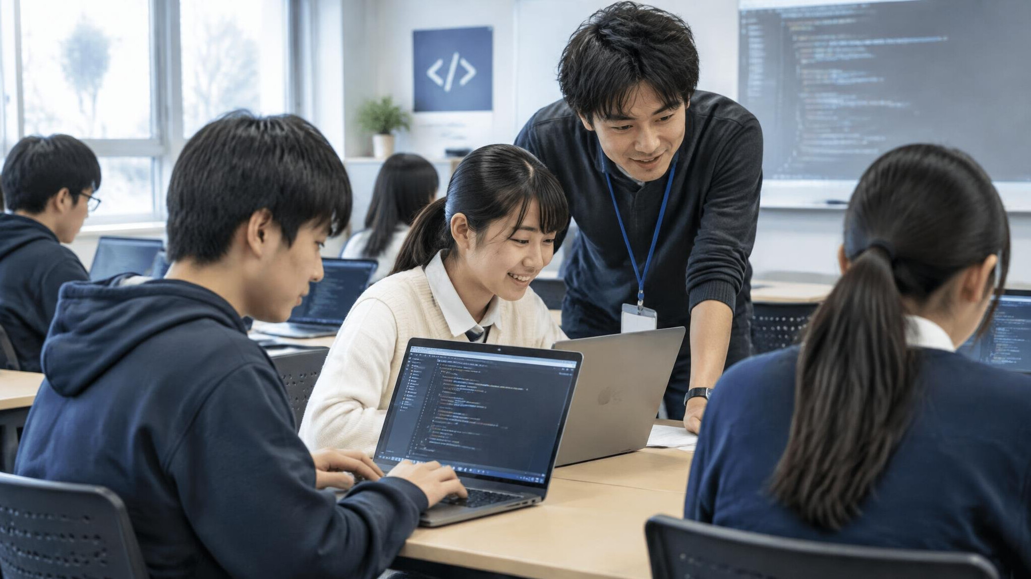japanese students in coding class