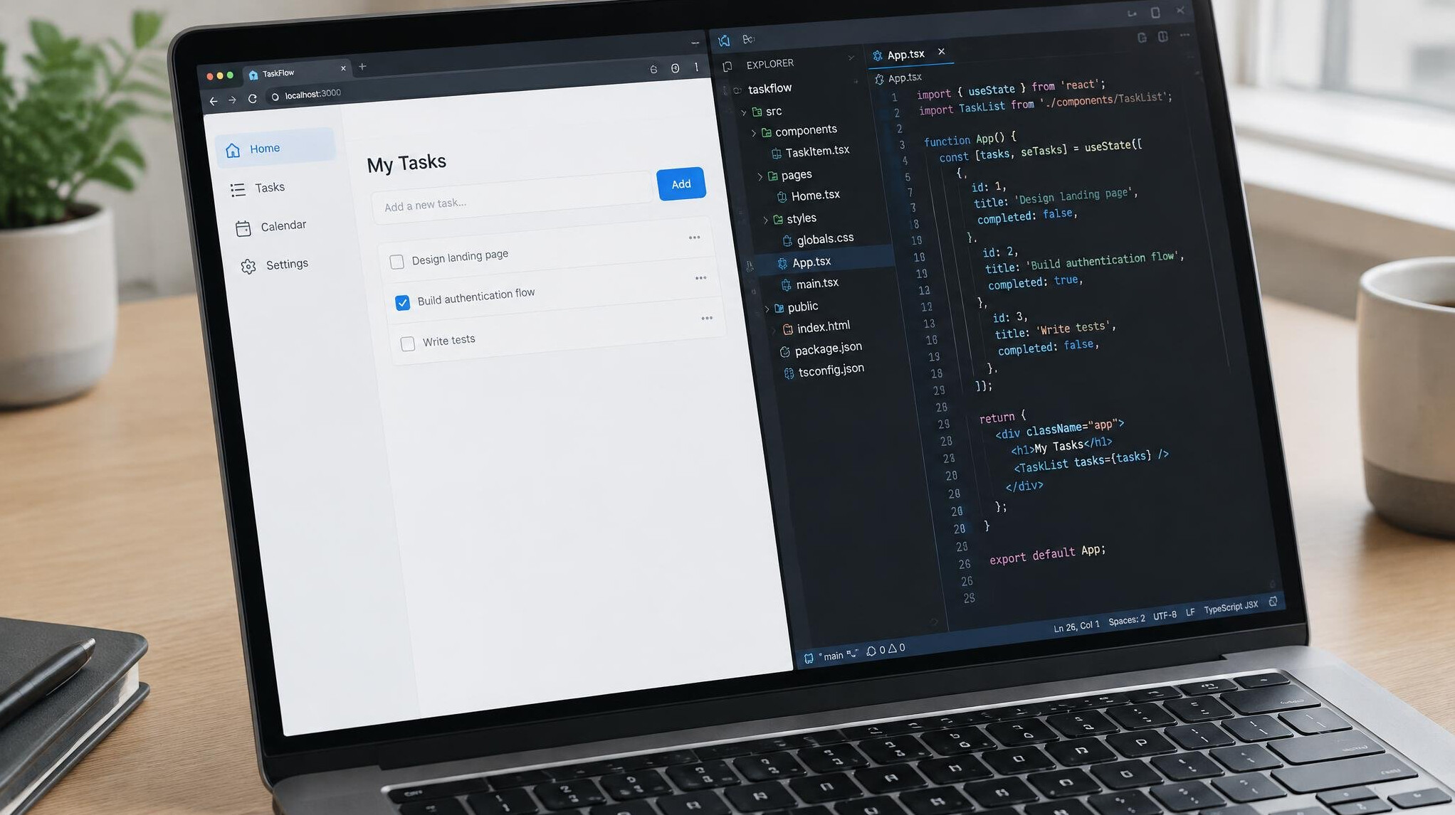 Laptop screen showing a web application interface being built